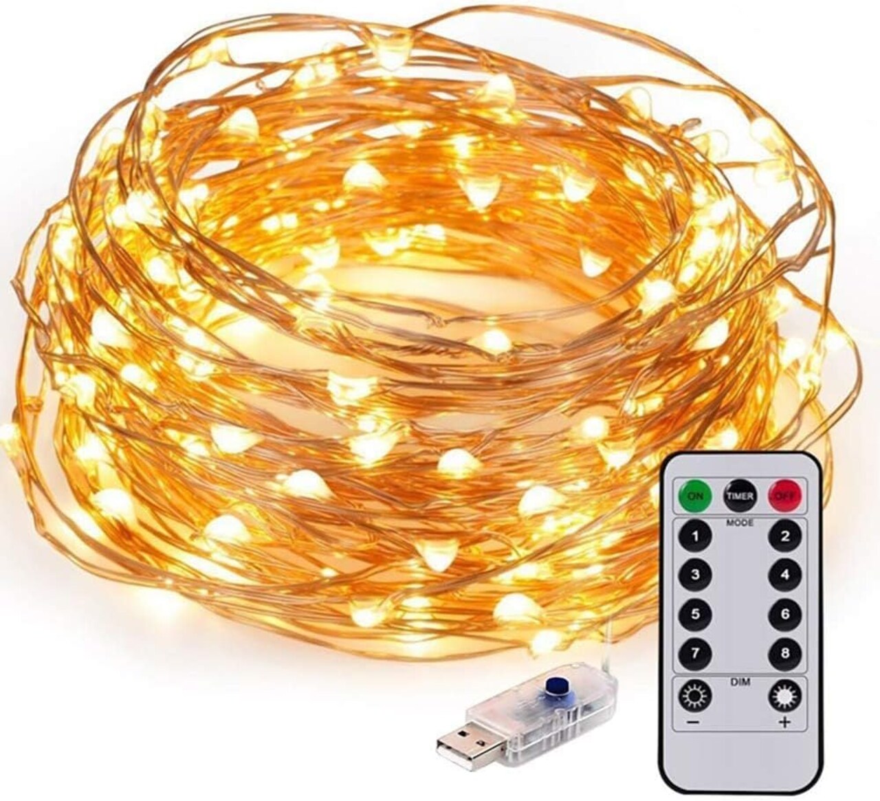 66 ft 200 LED USB Fairy Lights Plug in, Twinkle String Lights with Remote and 8 Modes & Timer Copper Wire Mini Starry Lights for DIY Christmas Wedding Party Bedroom Wall Decorations, Warm White
